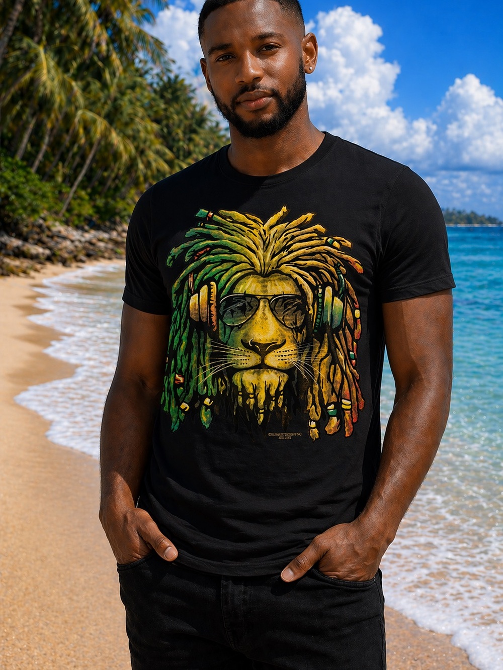 Men's Black Rasta Lion Graphic Tee